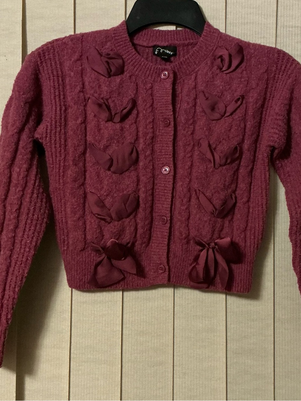 Art Class Berry Bow-Appliqué Knit Cardigan Girls 7/8